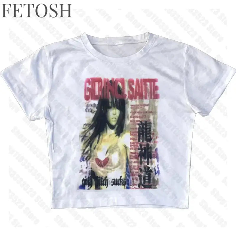 Y2k Style Fashion T-shirts Summer Gothic Slim 2000s Vintage Graphic T-shirts Punk Women Short Sleeve Sexy Streetwear T-shirts