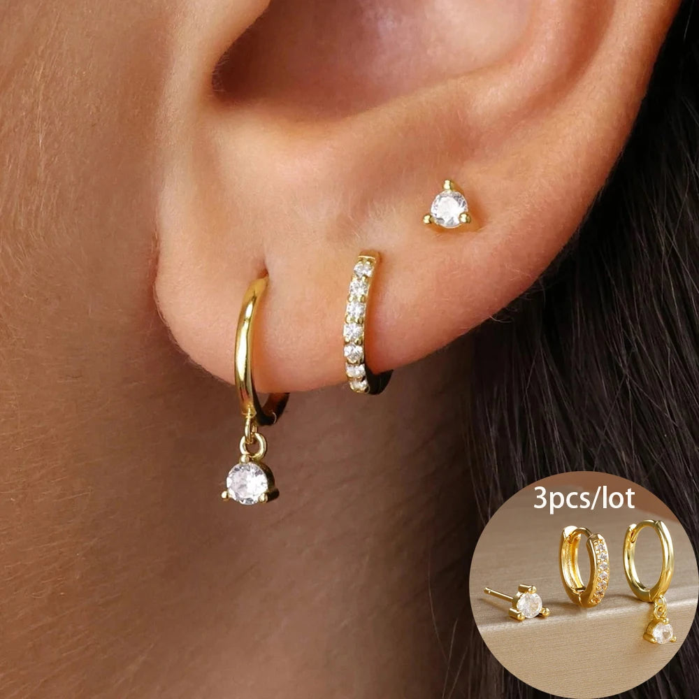 3 Piece Fashion Stainless Steel Round Star Drop Earrings Set for Women 18K Gold Plated Dangle Earring Punk Unisex Rock Jewelry