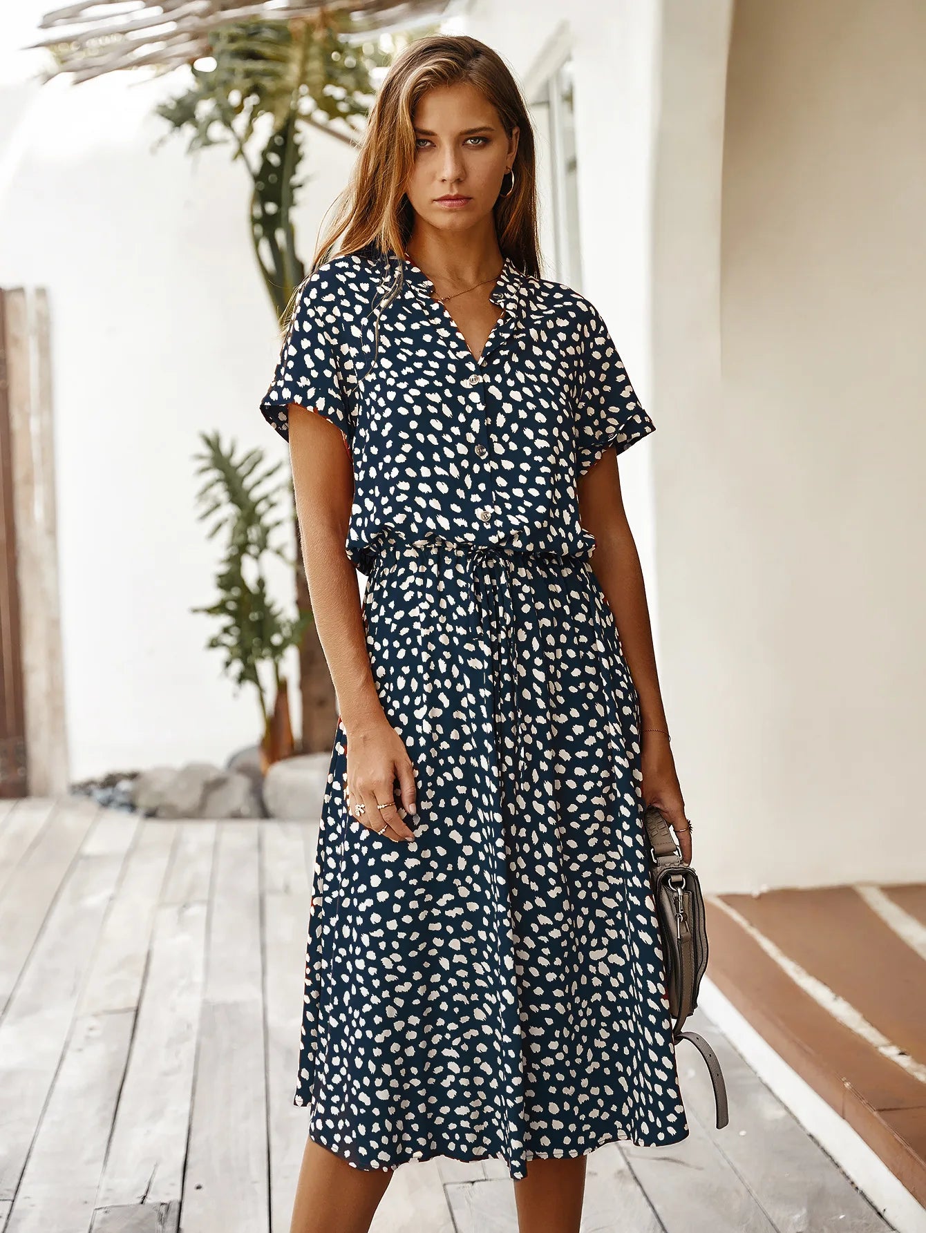 Vintage Floral Print Dress Women Boho Short Sleeve Long Dress Turn Down Collar Casual Waistband Shirt Dresses Robe 2021 Summer