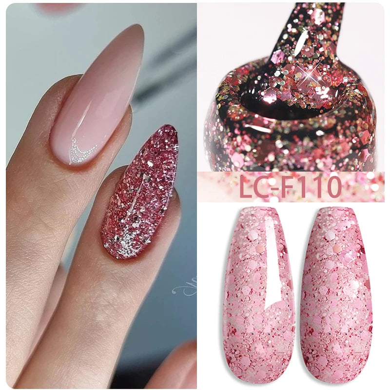 LILYCUTE Glitter Sequins UV Gel Nail Polish Shiny Spring Summer Color Semi Permanant Soak Off All For Manicure Nail Art Varnish