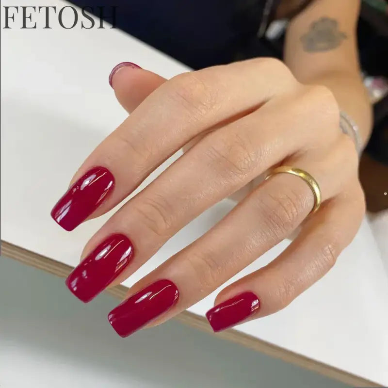 ARTAUG 24PCS Short Square Red Solid Full Cover Full Cover Fake Nail Set Cheap Nails Summer Nails Delicate Nails