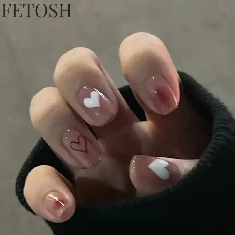 24pcs Short Cute False Nails Polka Dot Star Design Fake Nails Full Coverage Waterproof Removable Artificial Press on Nails