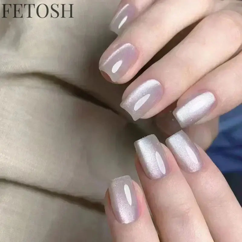 24pcs Crystal Cat Eye False Nails with Glue Short Square Press on Nails Shiny Red Jewel Nail Solid Color Fake Nails Minimalis