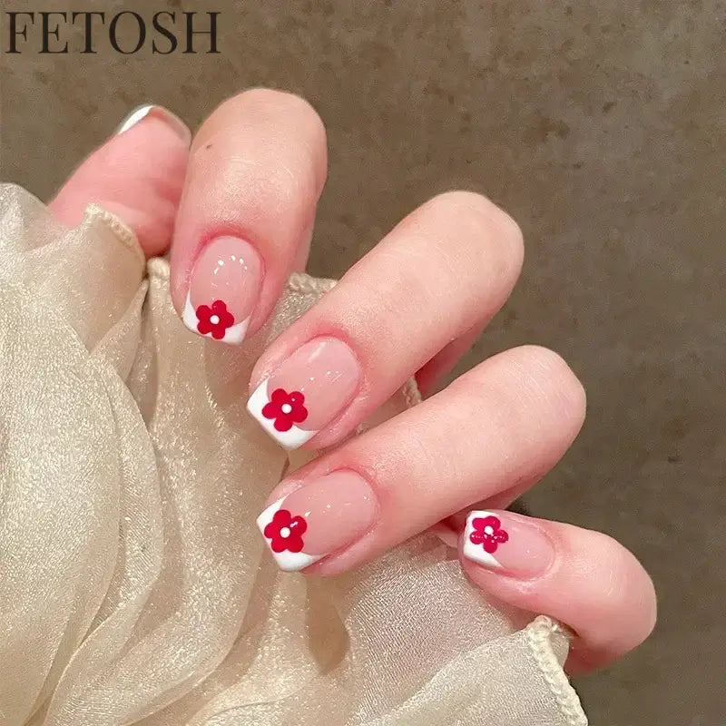 24pcs Short Cute False Nails Polka Dot Star Design Fake Nails Full Coverage Waterproof Removable Artificial Press on Nails