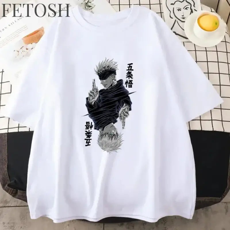 Fashion Jujutsu Kaisen Satoru Gojo Anime Printed Lady O-Neck Short Sleeve Women's T Shirt Black White Short Sleeve Summer Top