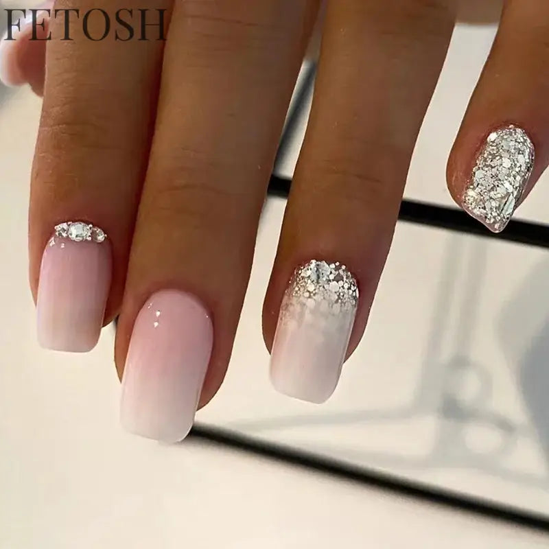 24Pcs Spring Colorful French Fake Nail with Designs Short Square Head Press on False Nails Wearable Simple Jelly Sticks on Nails