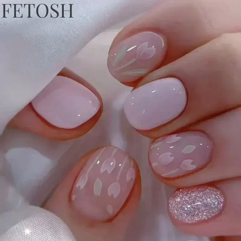 24Pcs Blue False Nails Gradient with French Design Wearable Fake Nails Gradient Short Coffin Full Cover Press on Nail Tips Art