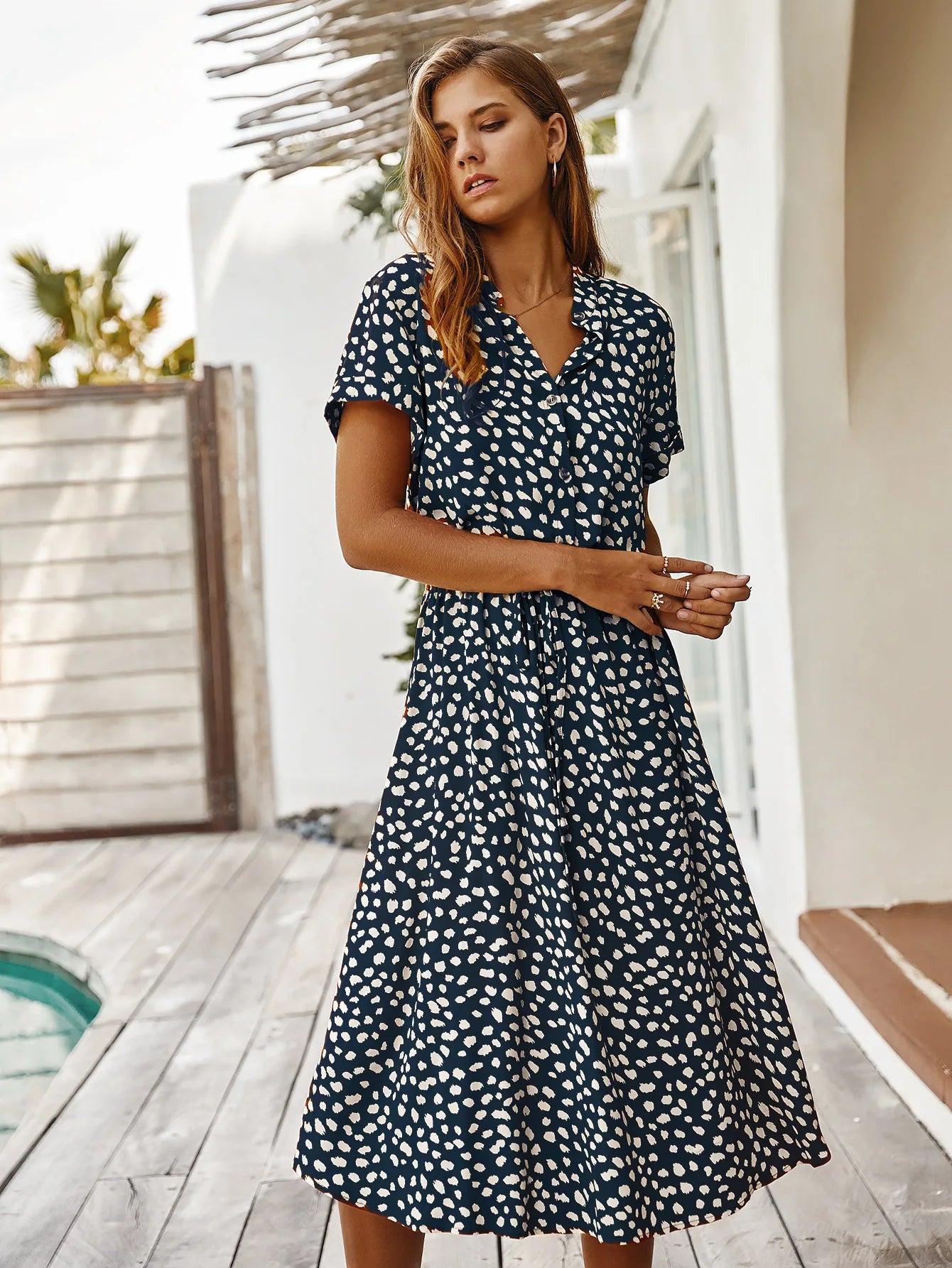 Vintage Floral Print Dress Women Boho Short Sleeve Long Dress Turn Down Collar Casual Waistband Shirt Dresses Robe 2021 Summer