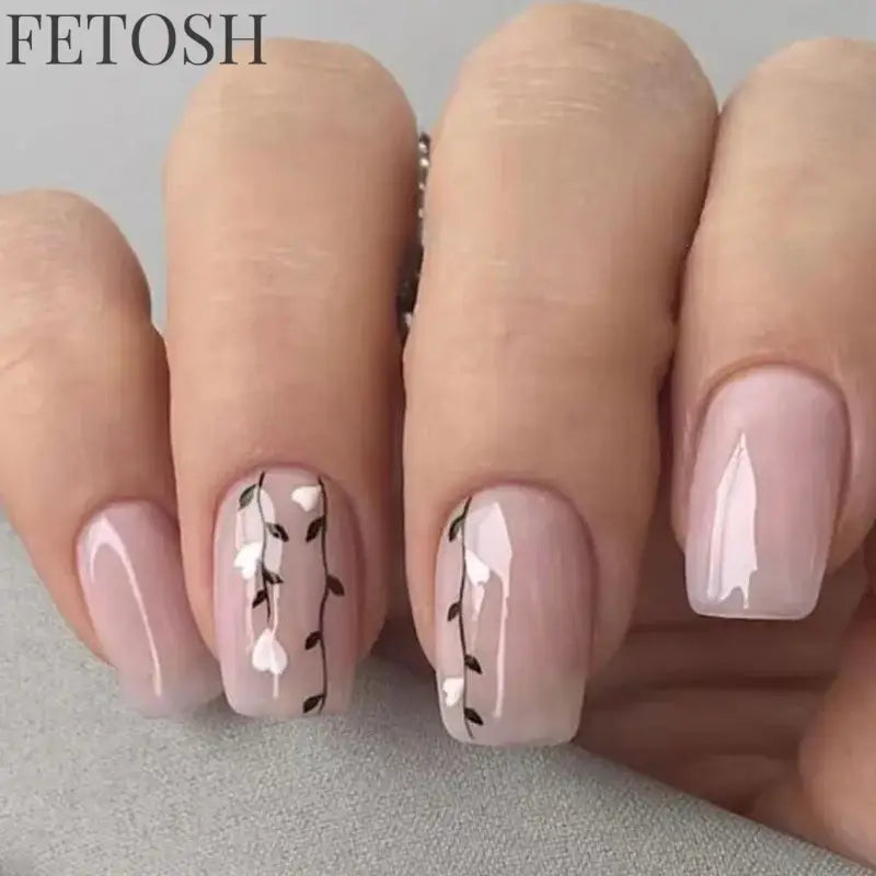 24Pcs Shiny Pearl Wearable False Nails Short Square Fake Nail Simple Summer Press on Nails Detachable Full Cover Nail Tips