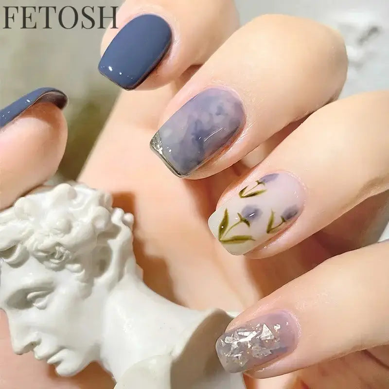 24pcs Short Cute False Nails Polka Dot Star Design Fake Nails Full Coverage Waterproof Removable Artificial Press on Nails