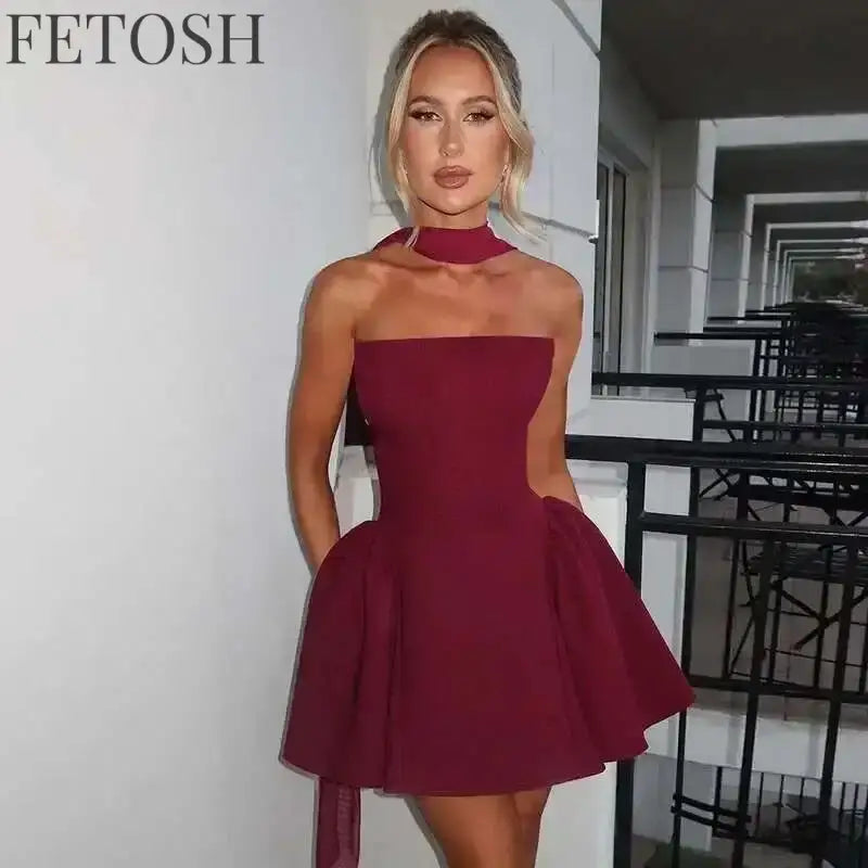 Avrilyaan Deep V Off Shoulder Backless Sexy A-line Dress Women Elegant Party Dress Slash Neck Bodycon Mini Summer Dress Vestidos