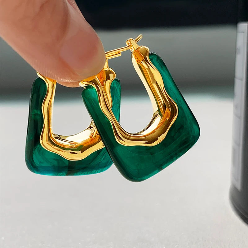 Green Pink Transparent Resin Earrings For Women Girls Geometric Irregular Stud Earrings 2023 New Trendy Ear Jewelry for Party
