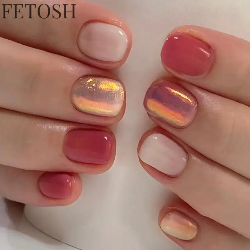 24Pcs Gradient White Fake Nail Short Square Ballet Simple False Nails Press on Wearable Nude Nails Art Full Cover Manicure Tips