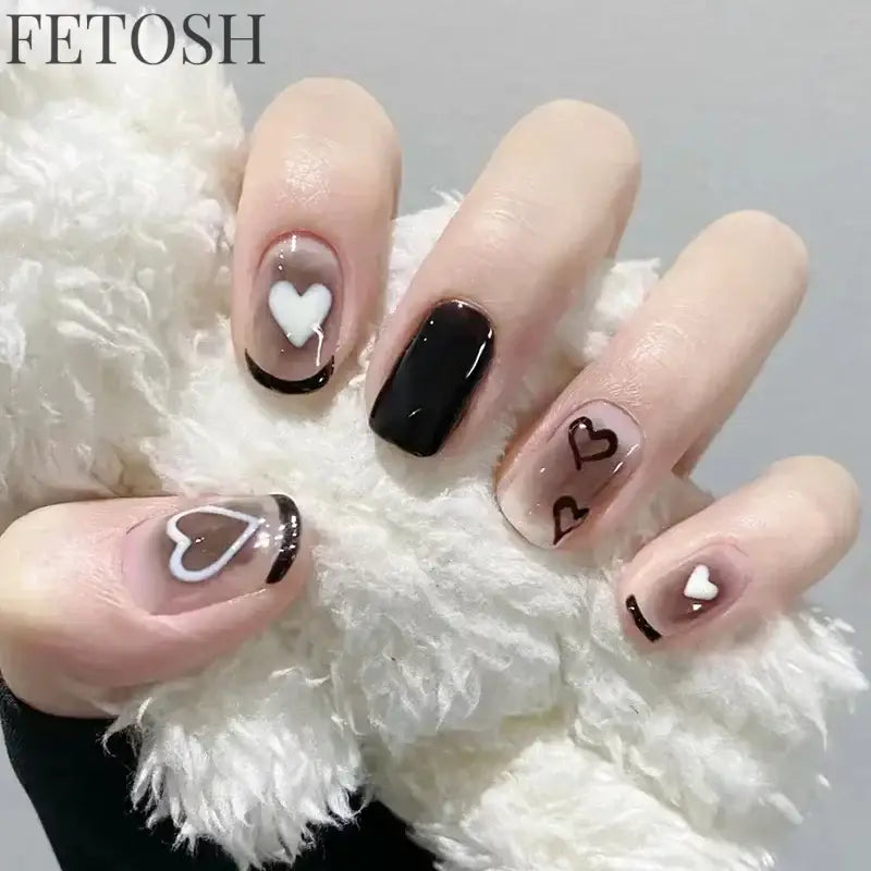 24pcs Short Cute False Nails Polka Dot Star Design Fake Nails Full Coverage Waterproof Removable Artificial Press on Nails