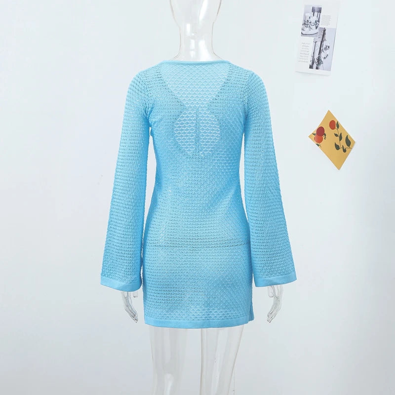 Casual Hollow Out Embroidery Pleated Long Dress Women V-neck Lantern Sleeve Single Breasted Dresses 2025 Summer Lady Chic Robes