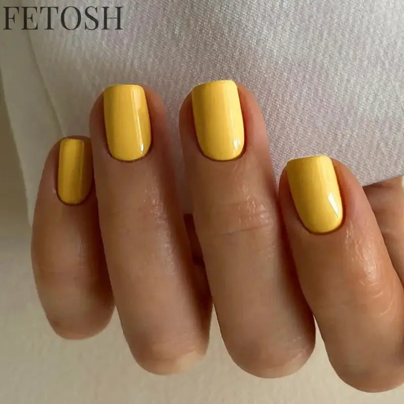 Glossy Solid Color Nail Art Short Square Colored Detachable Fake Nails Wearable Finished False Nails Press on Nails with Glue