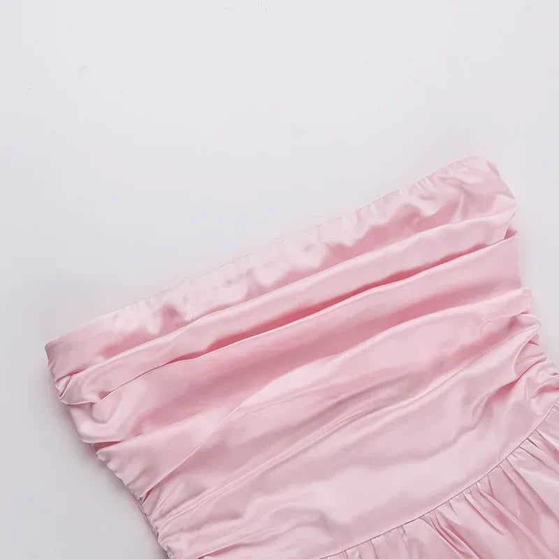 Trendix Sexy Bandeau Mini Dress Women Off Shoulder Sleeveless Pleated High Waist Dresses Ladies Party Elegant Fashion Dress 2024