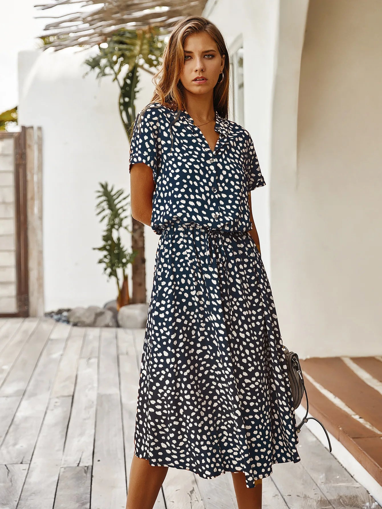 Vintage Floral Print Dress Women Boho Short Sleeve Long Dress Turn Down Collar Casual Waistband Shirt Dresses Robe 2021 Summer