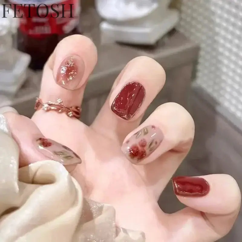 24pcs Short Cute False Nails Polka Dot Star Design Fake Nails Full Coverage Waterproof Removable Artificial Press on Nails