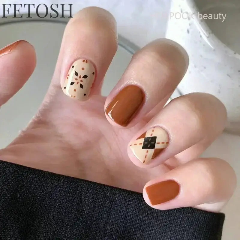 24pcs Short Cute False Nails Polka Dot Star Design Fake Nails Full Coverage Waterproof Removable Artificial Press on Nails