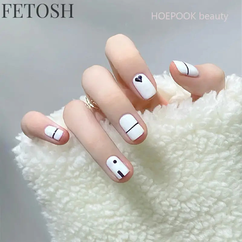 24pcs Short Cute False Nails Polka Dot Star Design Fake Nails Full Coverage Waterproof Removable Artificial Press on Nails
