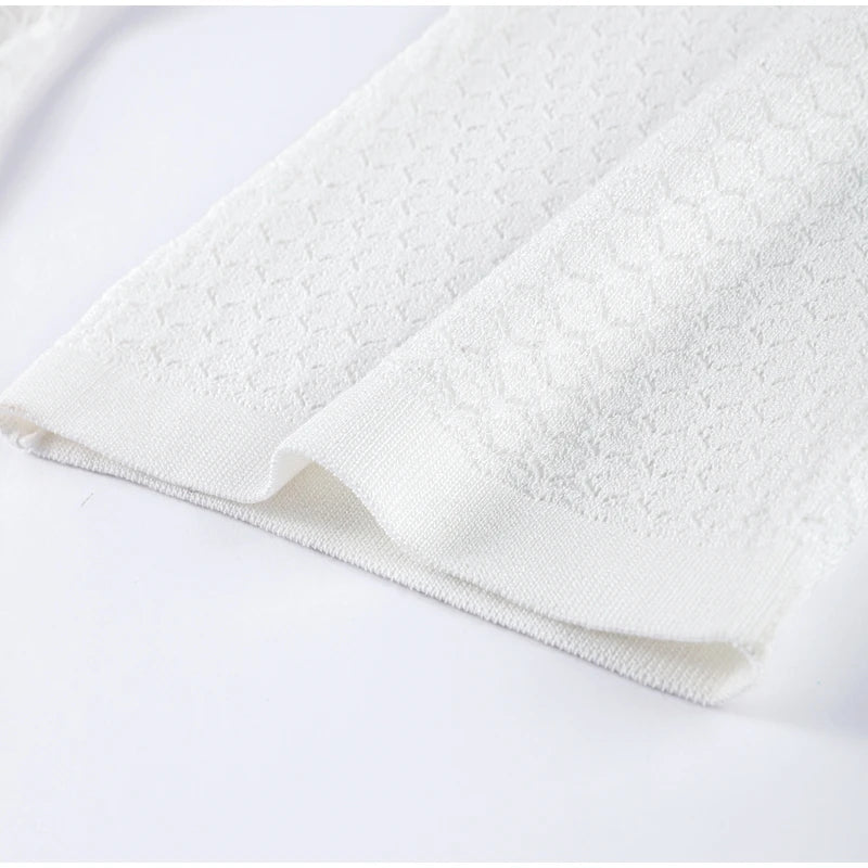 Casual Hollow Out Embroidery Pleated Long Dress Women V-neck Lantern Sleeve Single Breasted Dresses 2025 Summer Lady Chic Robes