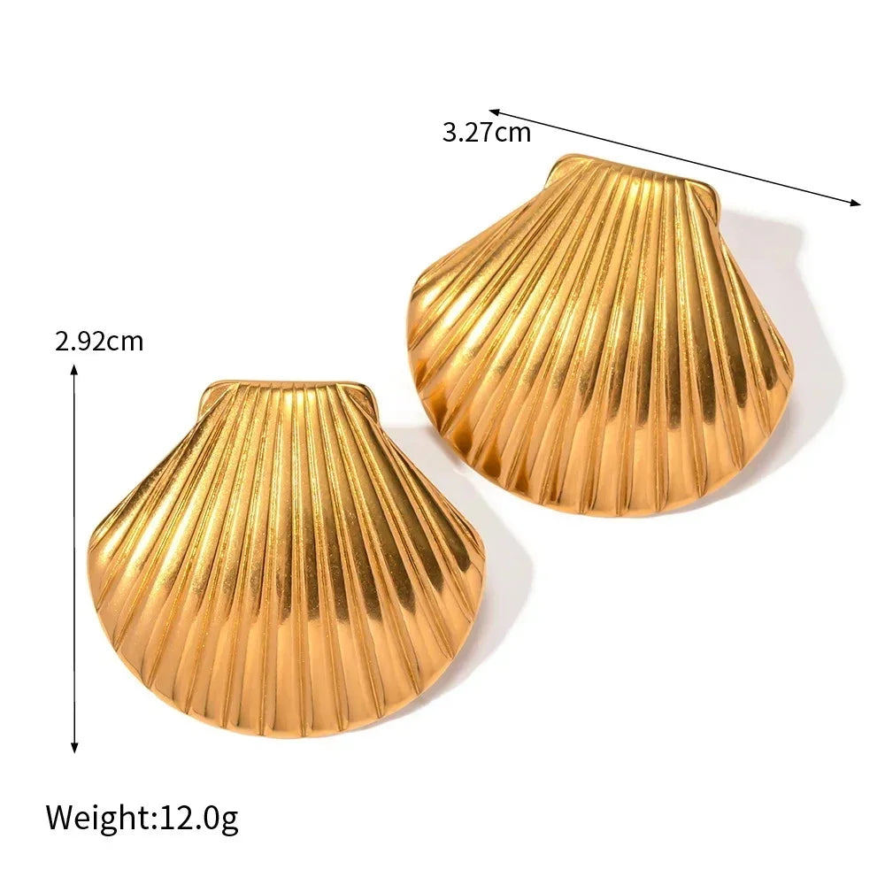 Punk Gold Plated Texture Stainless Steel Snail Conch Shell Earrings for Women Zircon Starfish Earring Summer Beach Jewelry Gifts