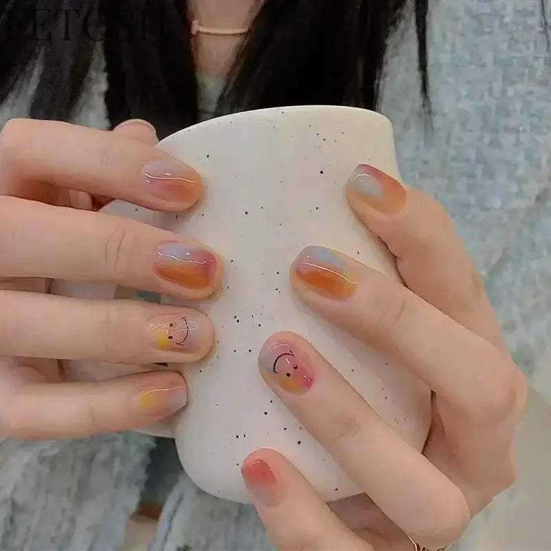 24pcs Short Cute False Nails Polka Dot Star Design Fake Nails Full Coverage Waterproof Removable Artificial Press on Nails