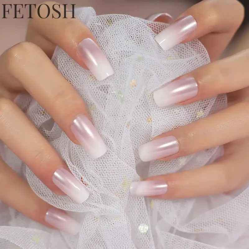 Classical Normal Size French Nail Nude White Tip Glossy Press On Fingernals for daily with glue sticker 24