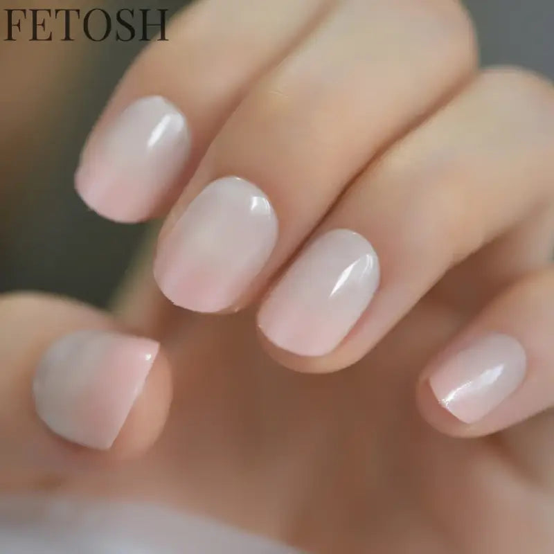 Classical Normal Size French Nail Nude White Tip Glossy Press On Fingernals for daily with glue sticker 24