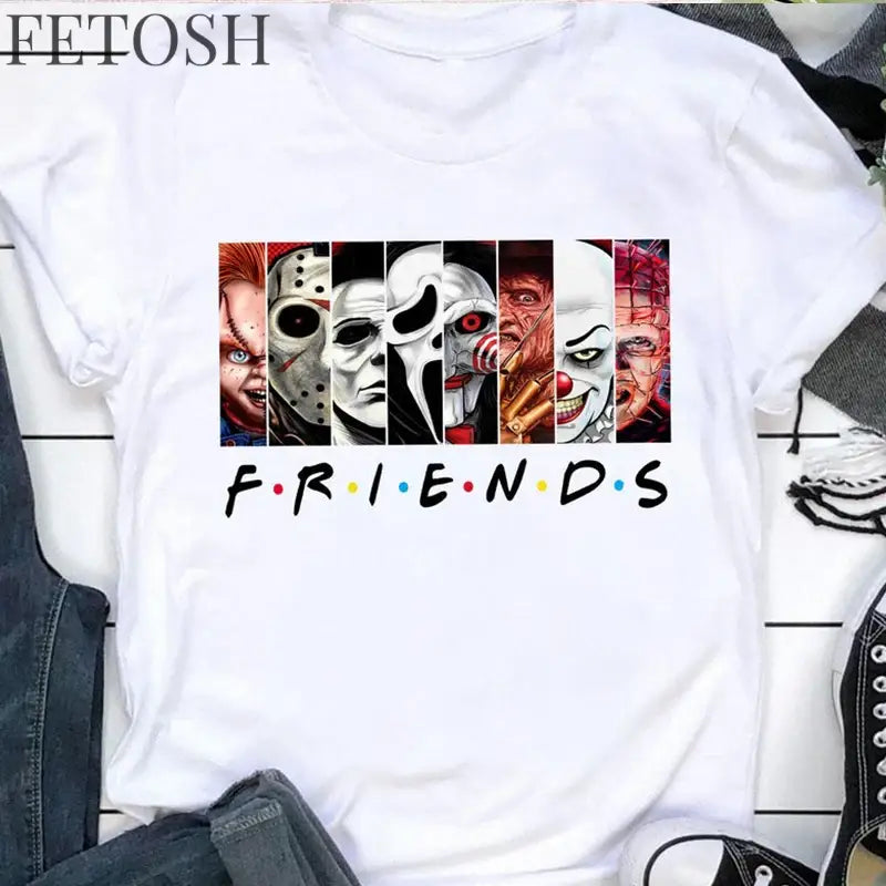 Friends T Shirt Best Stephen King Horror Characters Printed Cartoon Women Fashion Tops Oversized Tee Halloween Clothes Women