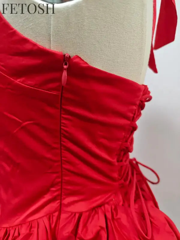 VGH Sexy Temperament Tunic Ball Gown for Women Halter Sleeveless Patchwork Lace Up Short Prom Dresses Female Clothing Fashion