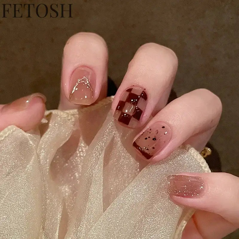 24pcs Short Cute False Nails Polka Dot Star Design Fake Nails Full Coverage Waterproof Removable Artificial Press on Nails