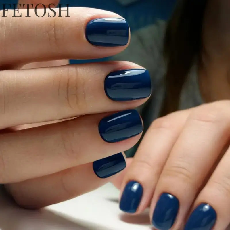 24 Pcs Navy Blue Acrylic Press On Nails With Glue Sticker Short Square Fake Nail For Design DIY Full Cover Finger Manicure Tool