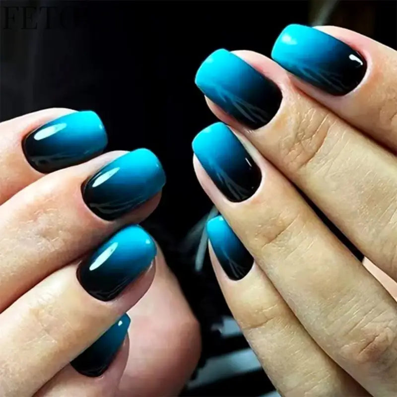 24pcs/set short square ballet fake nails gradient blue purple green pink autumn summer full cover nail tips press on false nail