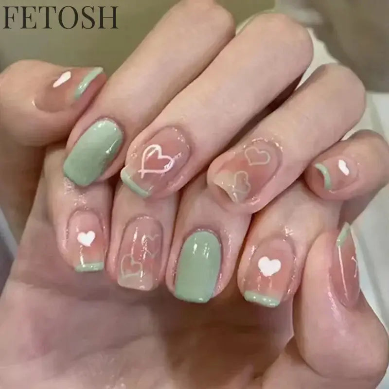 24pcs Short Cute False Nails Polka Dot Star Design Fake Nails Full Coverage Waterproof Removable Artificial Press on Nails
