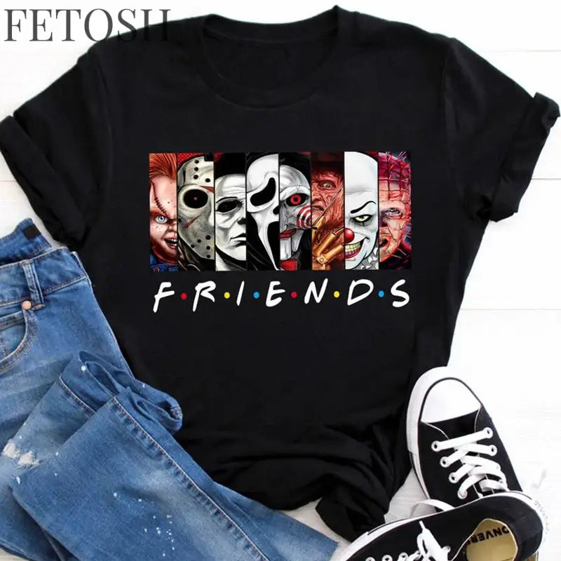 Friends T Shirt Best Stephen King Horror Characters Printed Cartoon Women Fashion Tops Oversized Tee Halloween Clothes Women