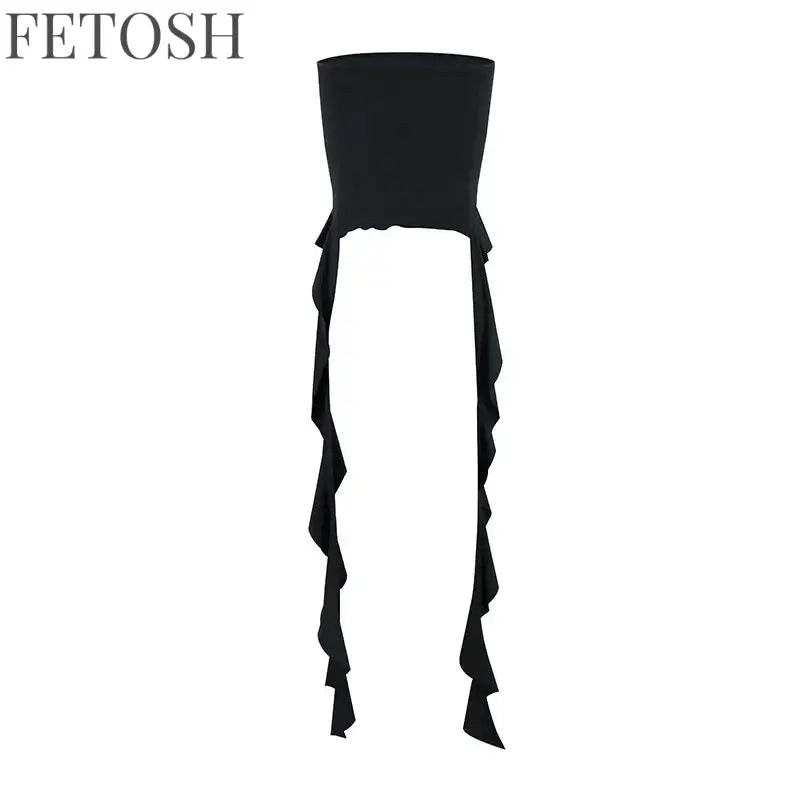 Y2k Tank Tops Asymmetrical Fringed Ruffle Top Streetwear Black Strapless Womans Summer Clothes Tank Top Women 2025