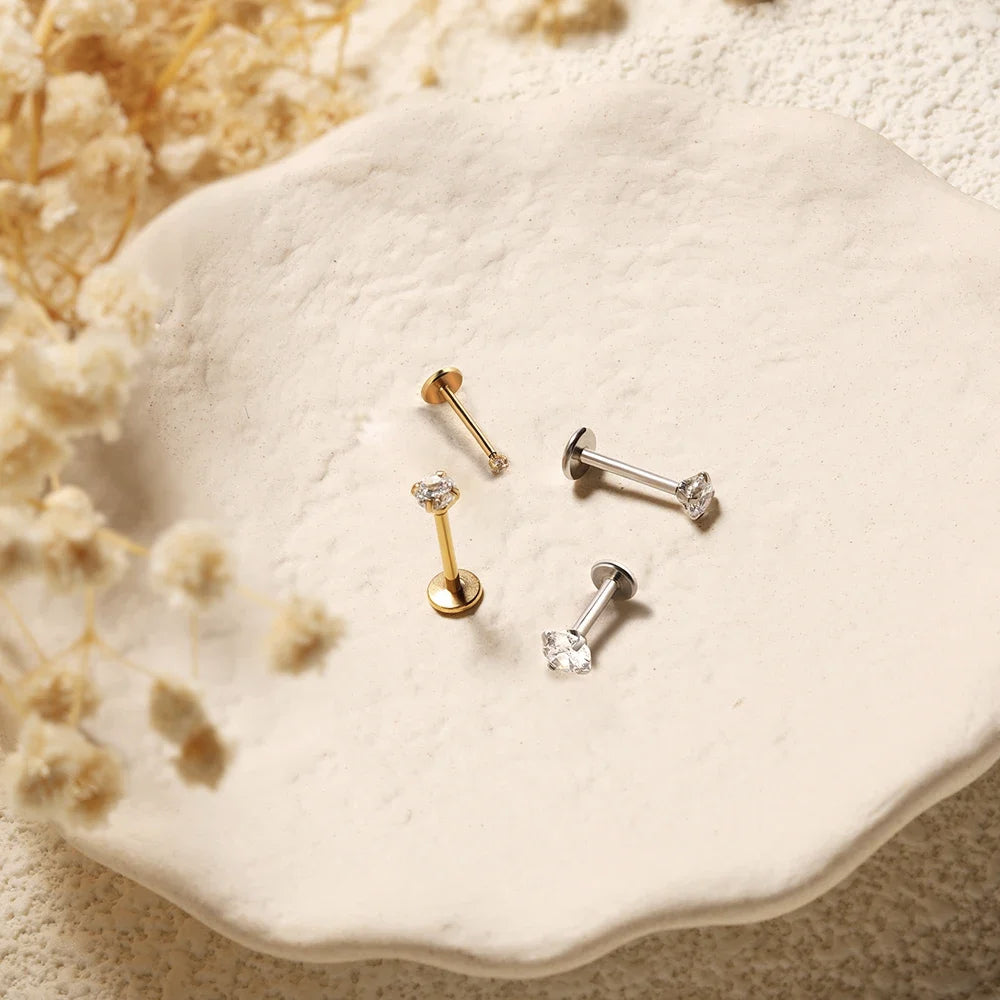 2/8PCS Stainless Steel Eearring Nose Stud Cartilage Piercing Jewelry Helix Tragus Lip Gold Color Tiny Earrings for Women 18G