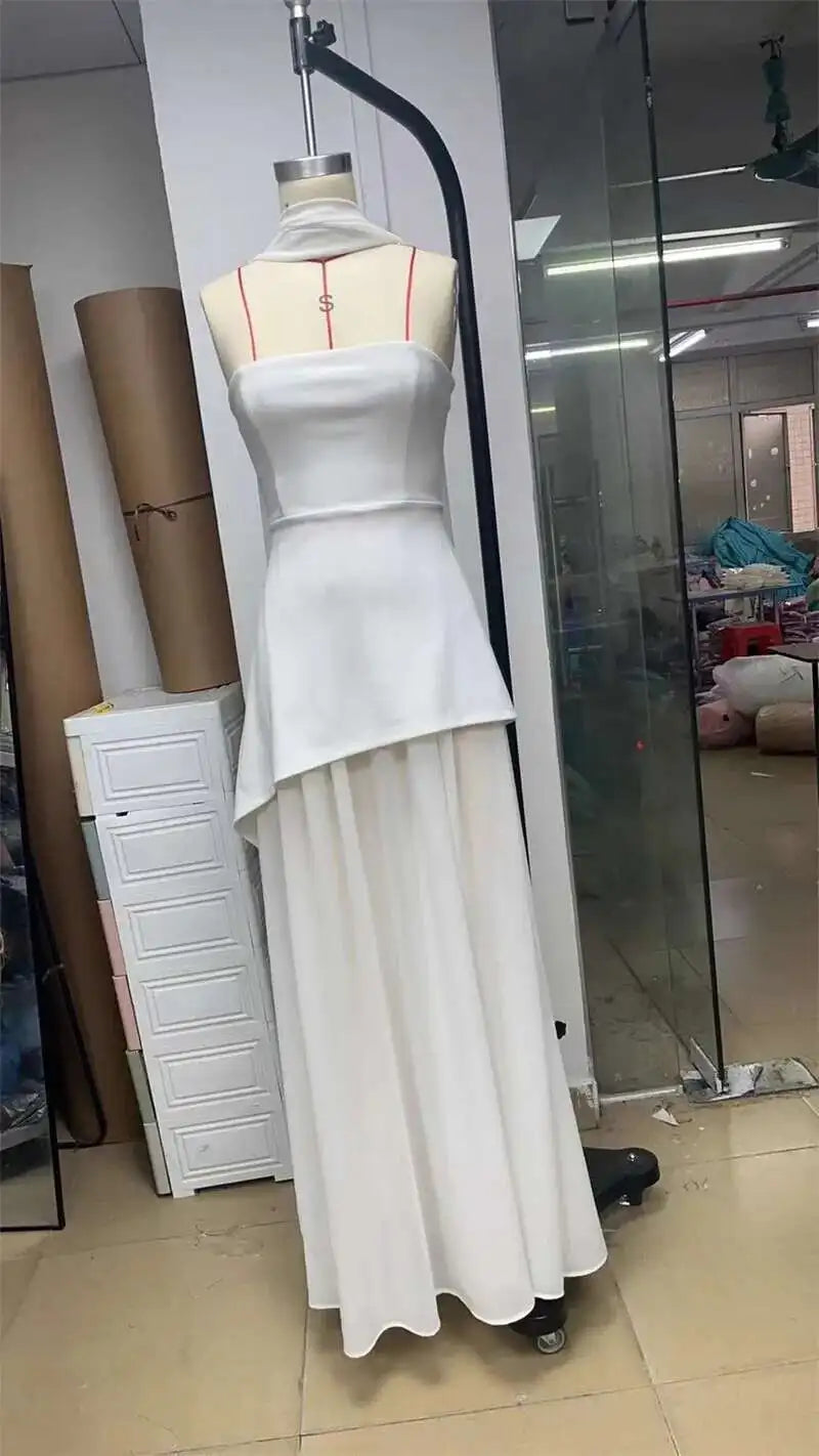 Mozision Elegant Strapless Sexy Maxi Dress For Women Gown With Scarf Off-shoulder Sleeveless Backless Split Beach Long Dress