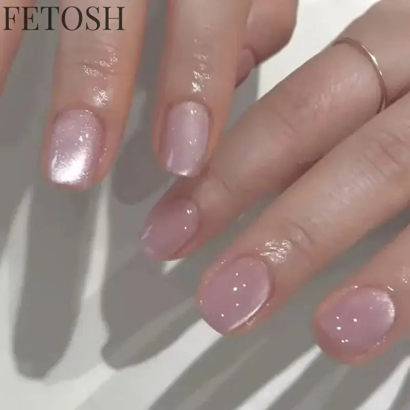 24pcs Crystal Cat Eye False Nails with Glue Short Square Press on Nails Shiny Red Jewel Nail Solid Color Fake Nails Minimalis
