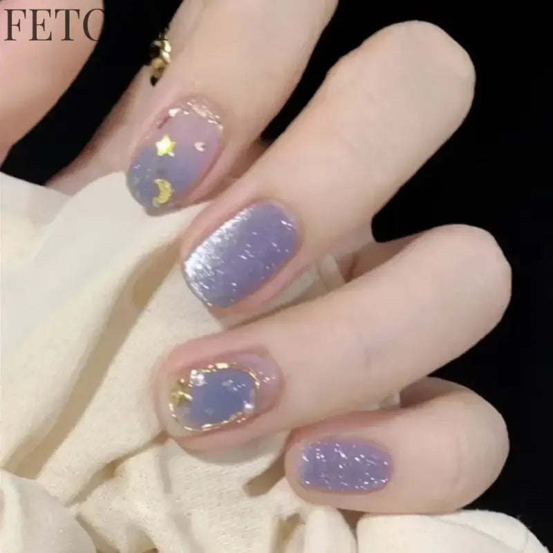 24pcs Short Cute False Nails Polka Dot Star Design Fake Nails Full Coverage Waterproof Removable Artificial Press on Nails