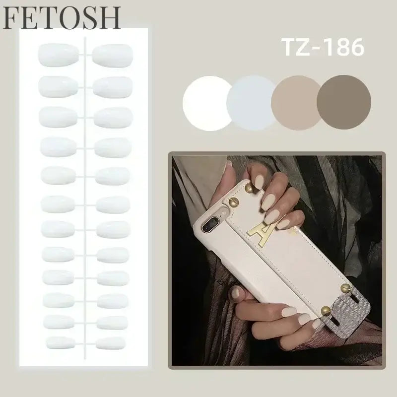 24Pcs Medium Short Square False Nails Glittering Nail Art White Wearable Fake Nail Silver French Full Cover Press on Nail Tips