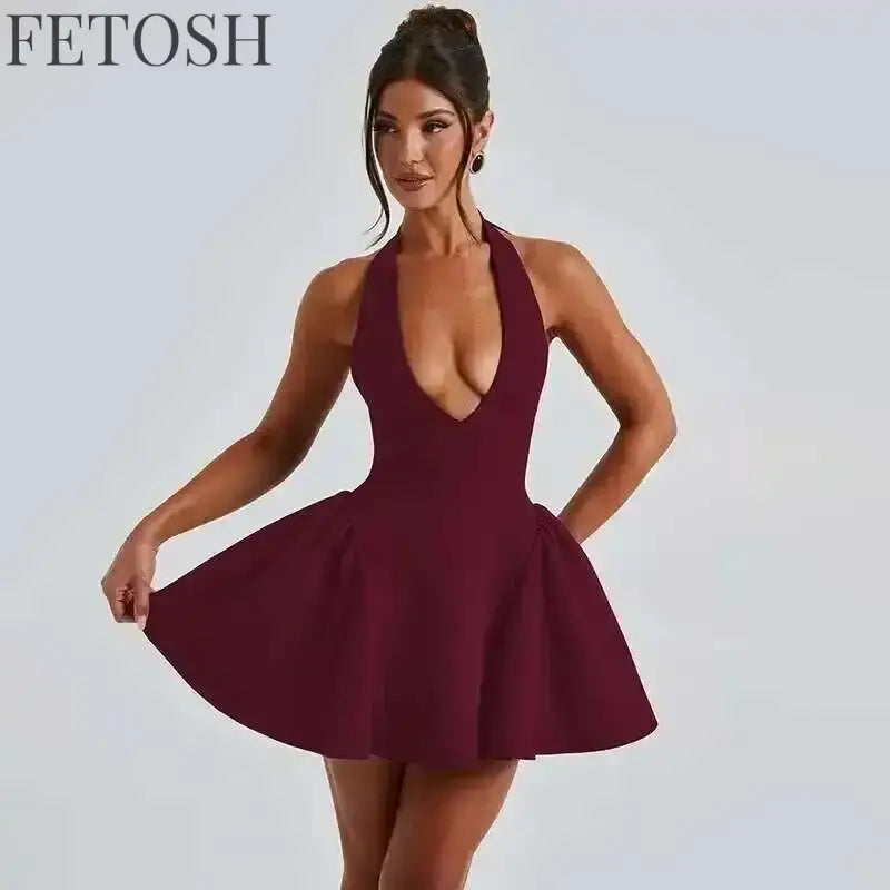Avrilyaan Deep V Off Shoulder Backless Sexy A-line Dress Women Elegant Party Dress Slash Neck Bodycon Mini Summer Dress Vestidos