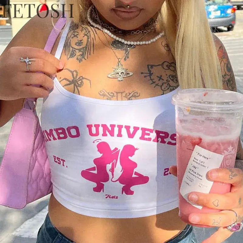 Letter Print Women Sexy Gothic Street Tshirt Y2k Aesthetic Hip Hop Sleeveless Vest Rock Vintage Women Clothes Harajuku Tee 2000s