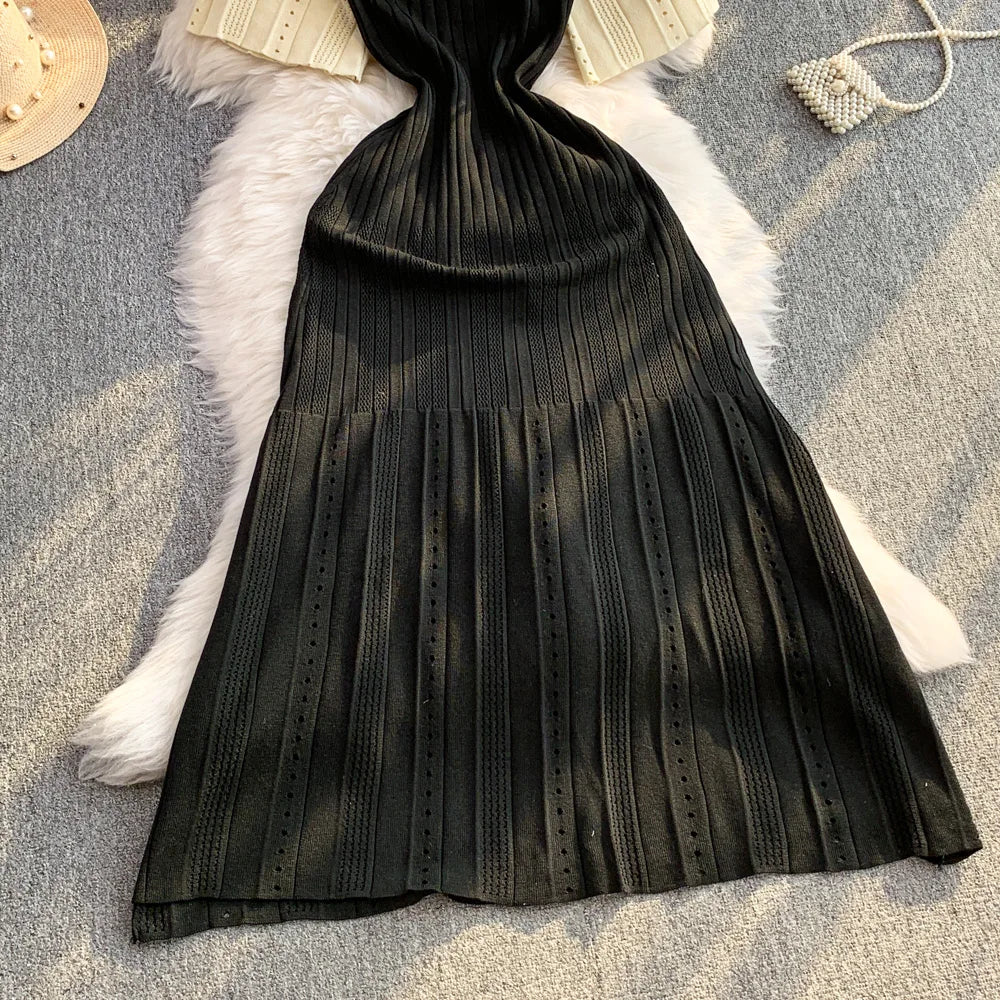 YuooMuoo Women Dress 2025 Spring and Summer Elegant Patchwork One-Piece Knitted Maxi Dress Office Lady Slim Waist Sweater Dress