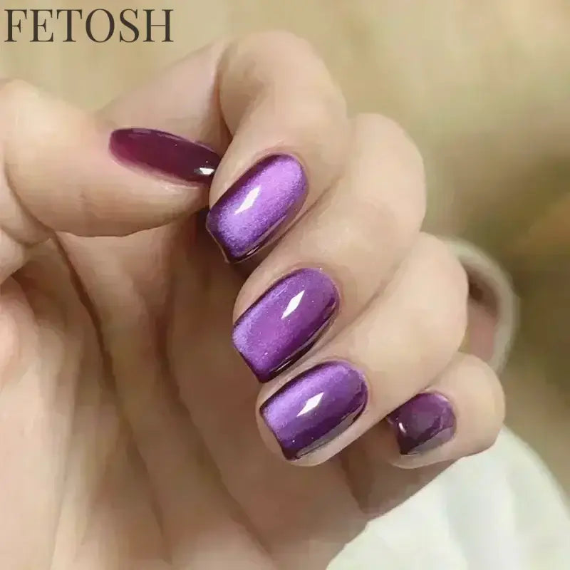 24pcs Crystal Cat Eye False Nails with Glue Short Square Press on Nails Shiny Red Jewel Nail Solid Color Fake Nails Minimalis