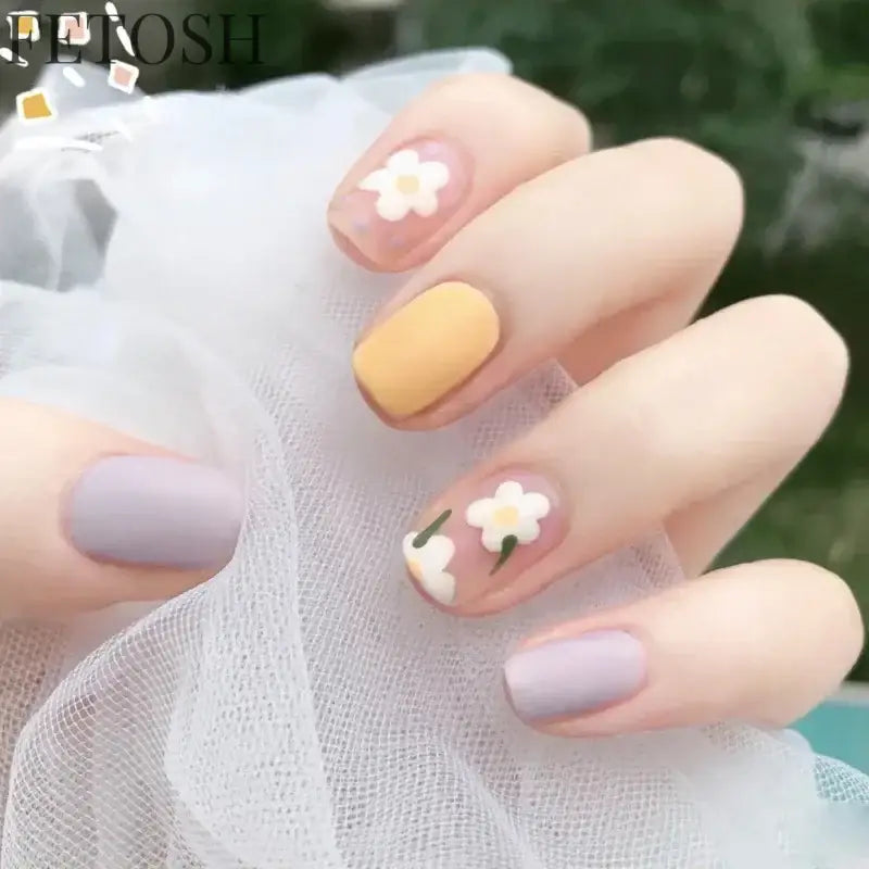 24pcs Short Cute False Nails Polka Dot Star Design Fake Nails Full Coverage Waterproof Removable Artificial Press on Nails