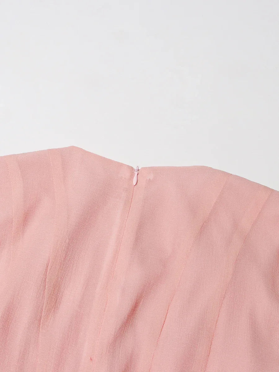 VGH Sweet Ruffles Elegant Knee Length Dresses for Women Round Neck Flare Sleeve High Waist Spliced Button A Line Dress Female