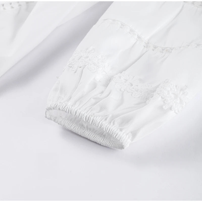 Casual Hollow Out Embroidery Pleated Long Dress Women V-neck Lantern Sleeve Single Breasted Dresses 2025 Summer Lady Chic Robes